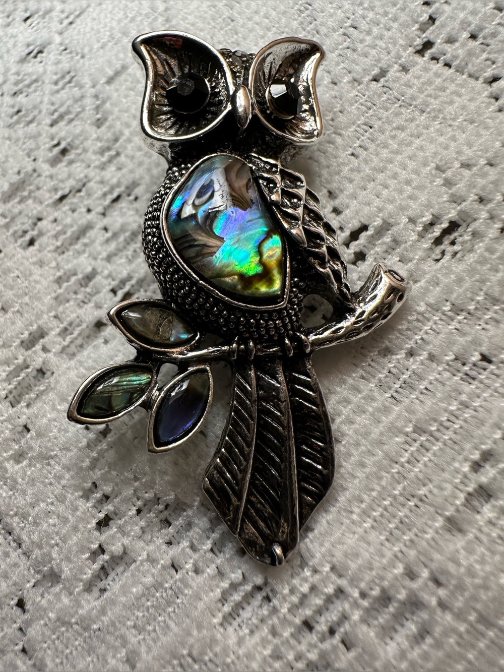 Silver-Tone Owl Brooch with Iridescent Abalone Inlay - Women Jewelry